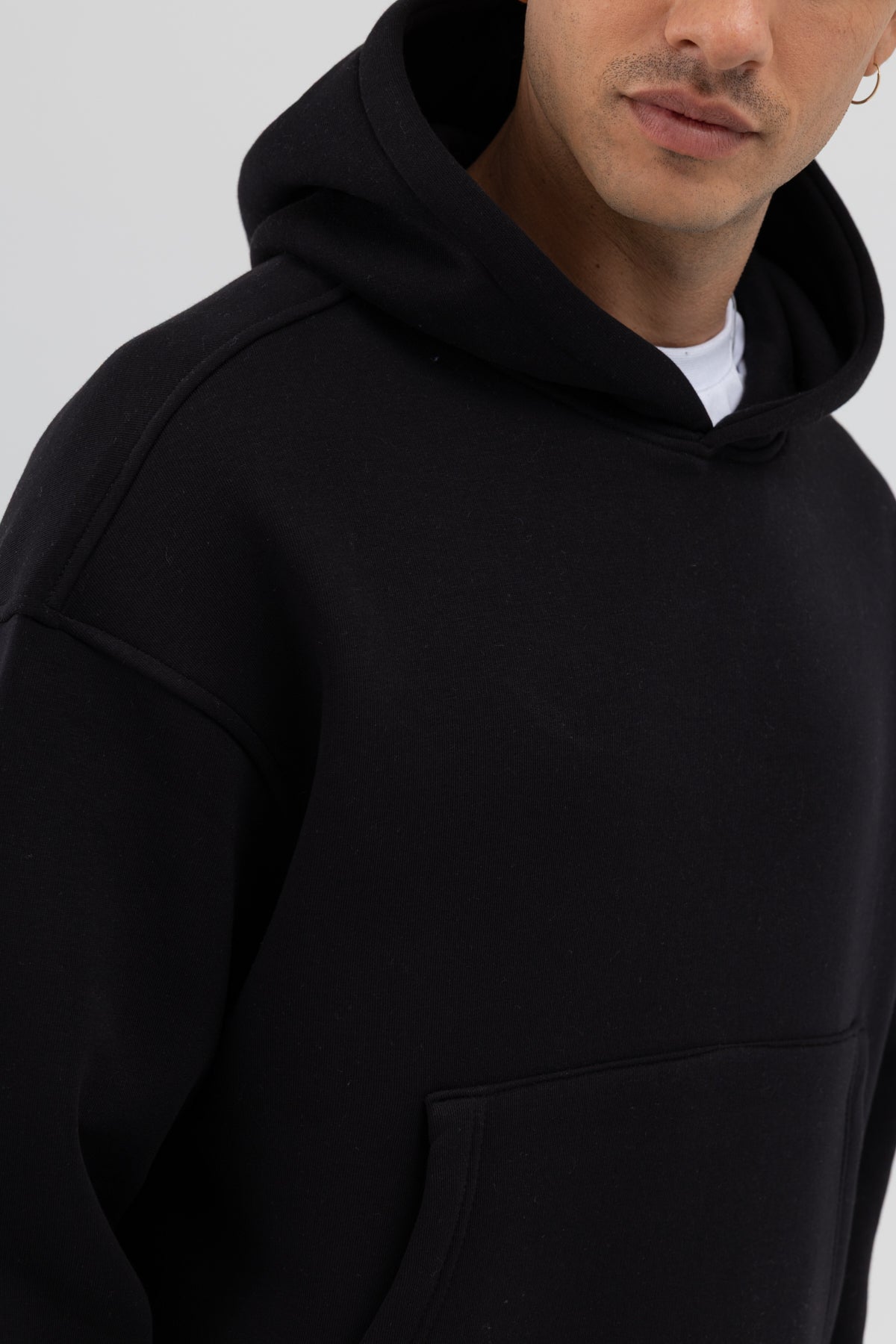 Basic Kapüşonlu Boxy Fit Sweatshirt Siyah