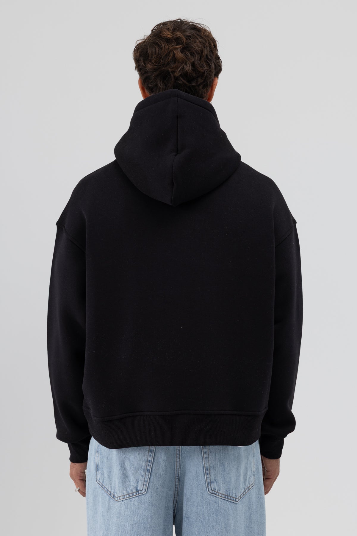 Basic Kapüşonlu Boxy Fit Sweatshirt Siyah