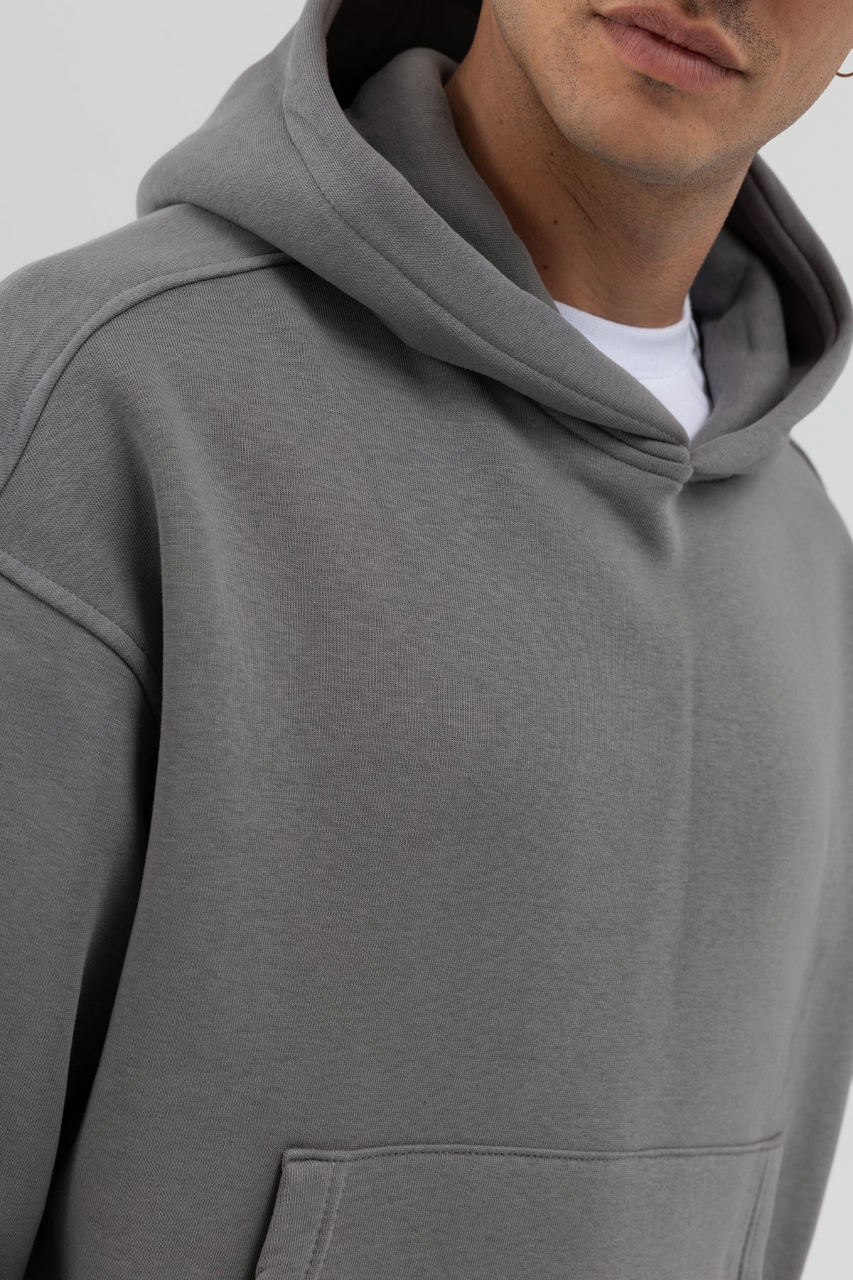 Basic Kapüşonlu Boxy Fit Sweatshirt Füme
