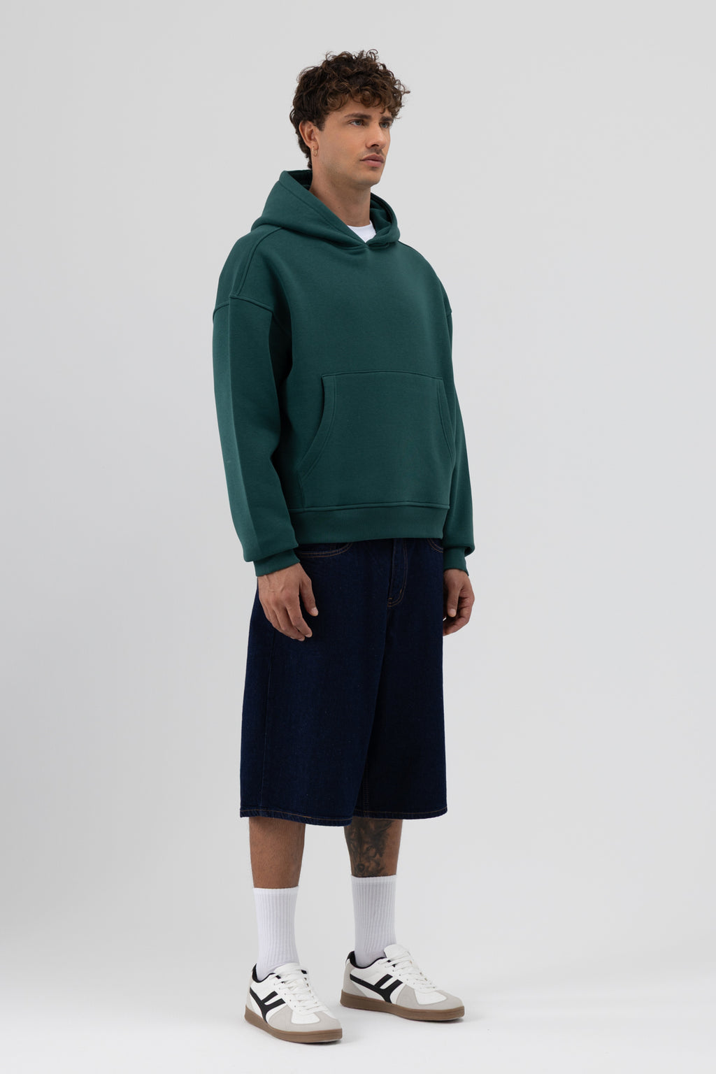 Basic Kapüşonlu Boxy Fit Sweatshirt Nefti
