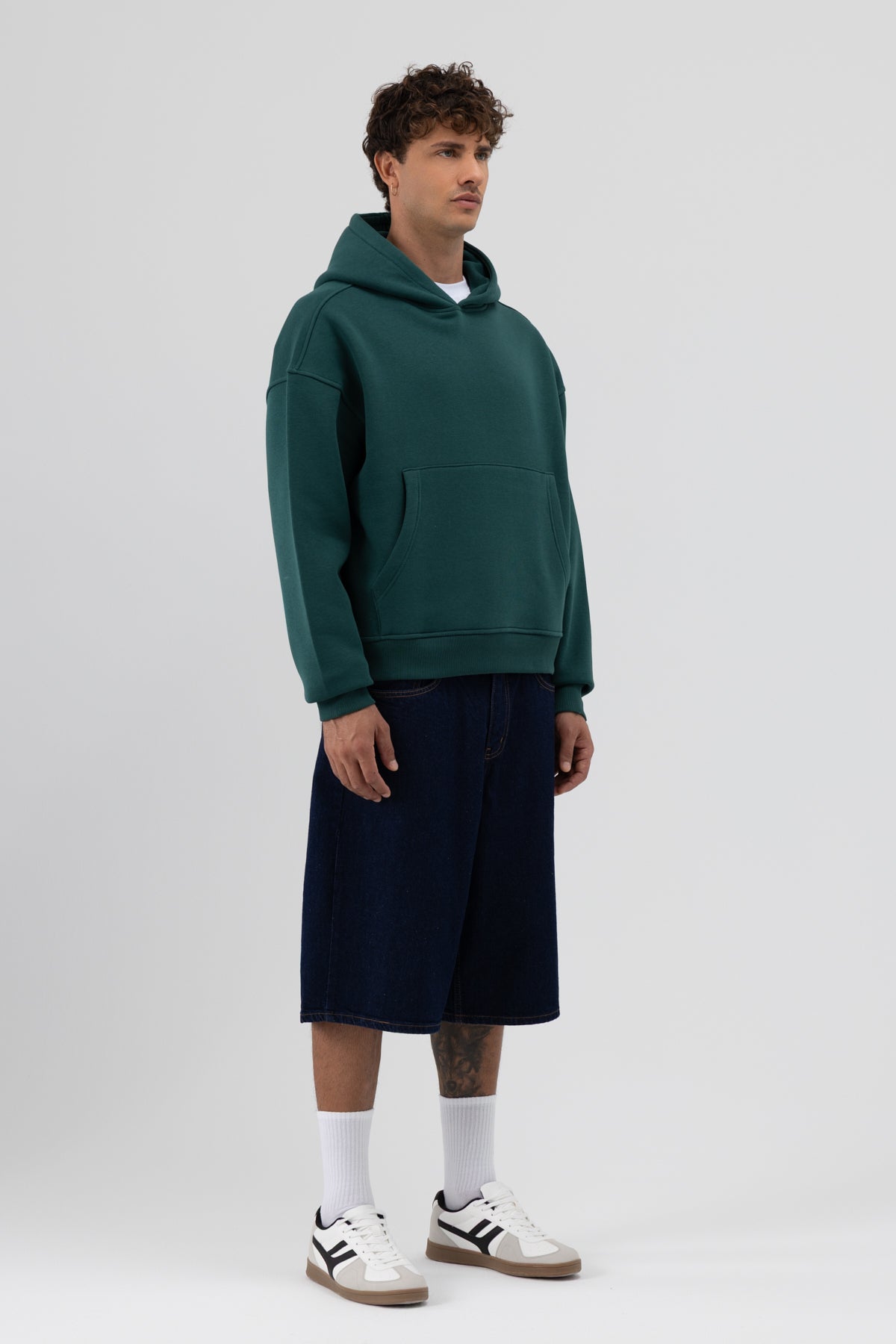 Basic Kapüşonlu Boxy Fit Sweatshirt Nefti
