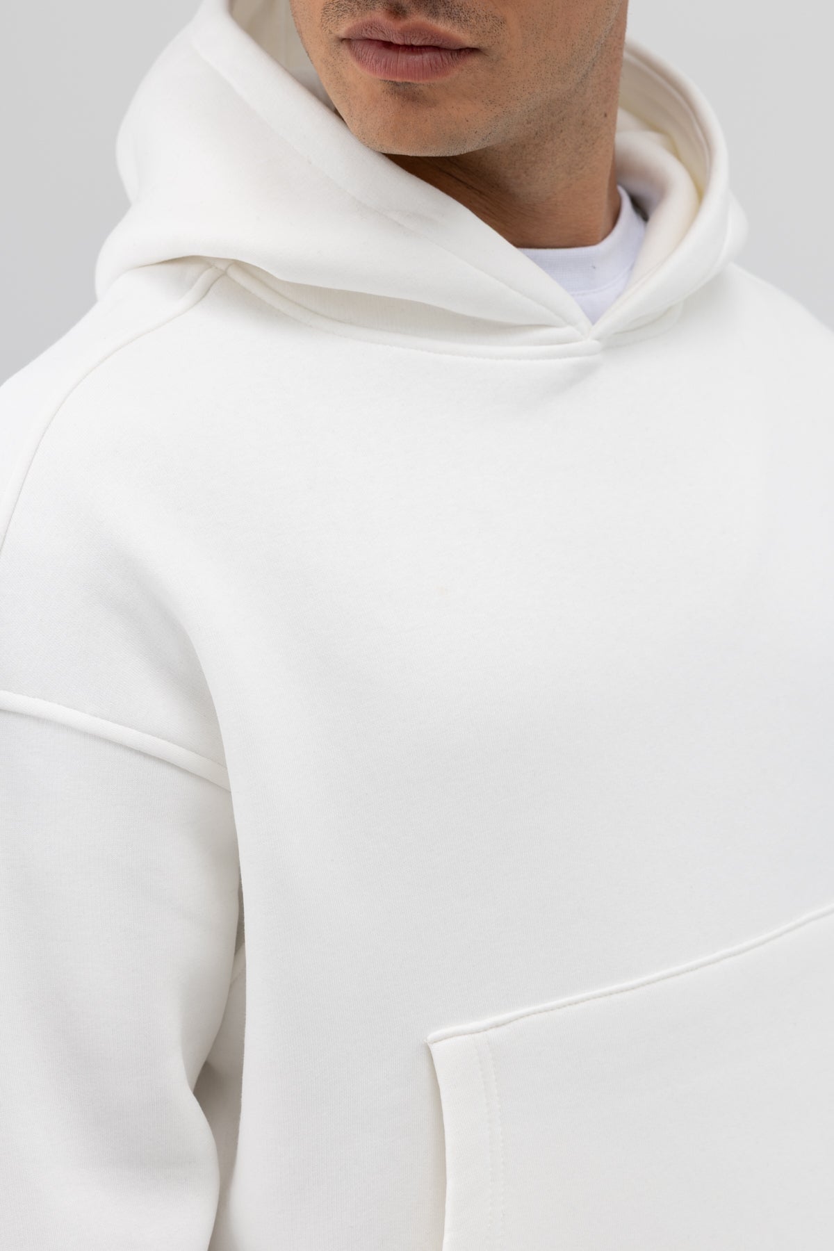 Basic Kapüşonlu Boxy Fit Sweatshirt Ekru