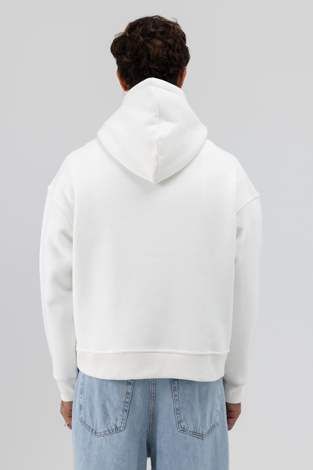 Basic Kapüşonlu Boxy Fit Sweatshirt Ekru