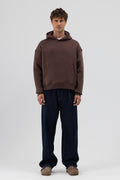 Basic Kapüşonlu Boxy Fit Sweatshirt Kahve