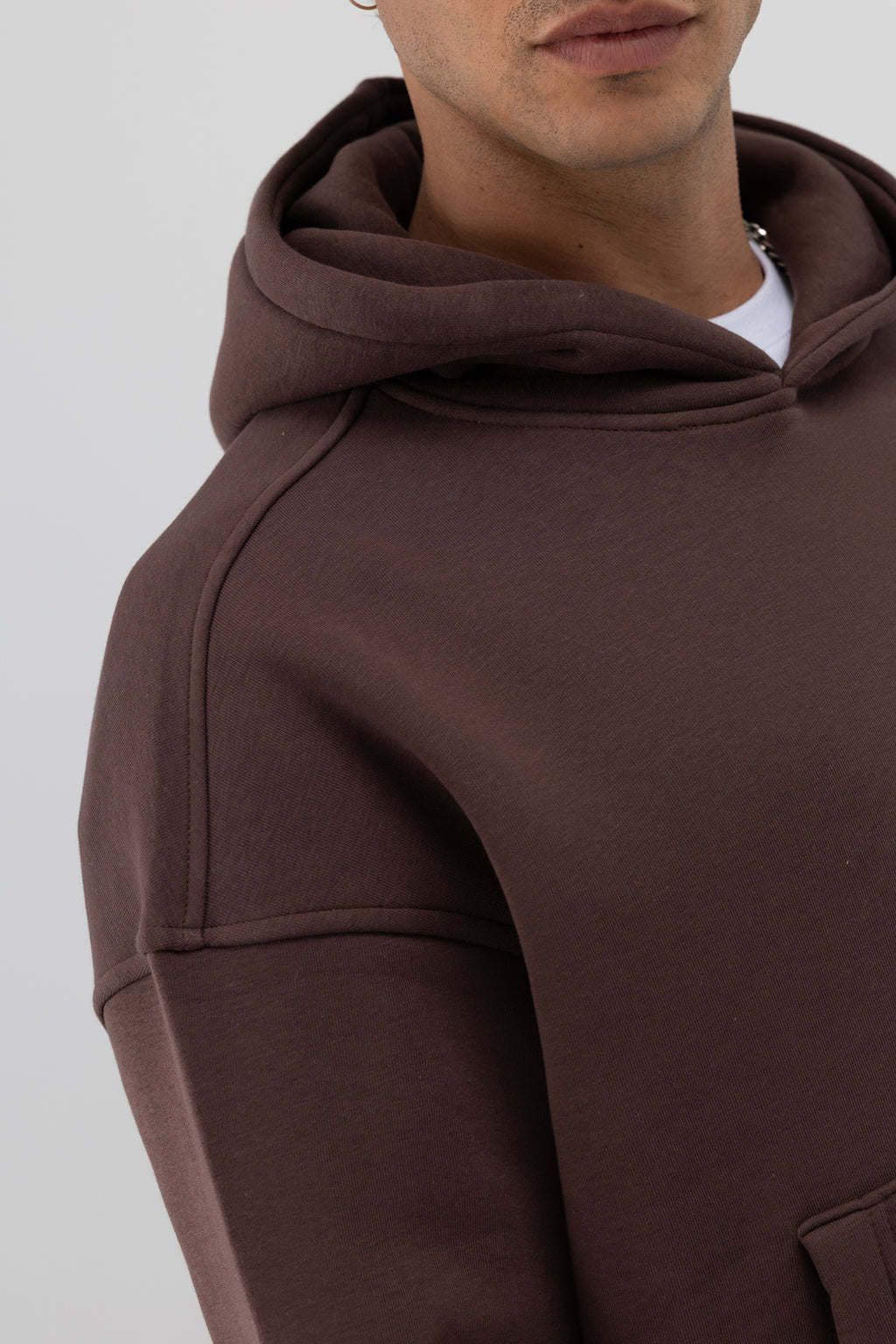 Basic Kapüşonlu Boxy Fit Sweatshirt Kahve