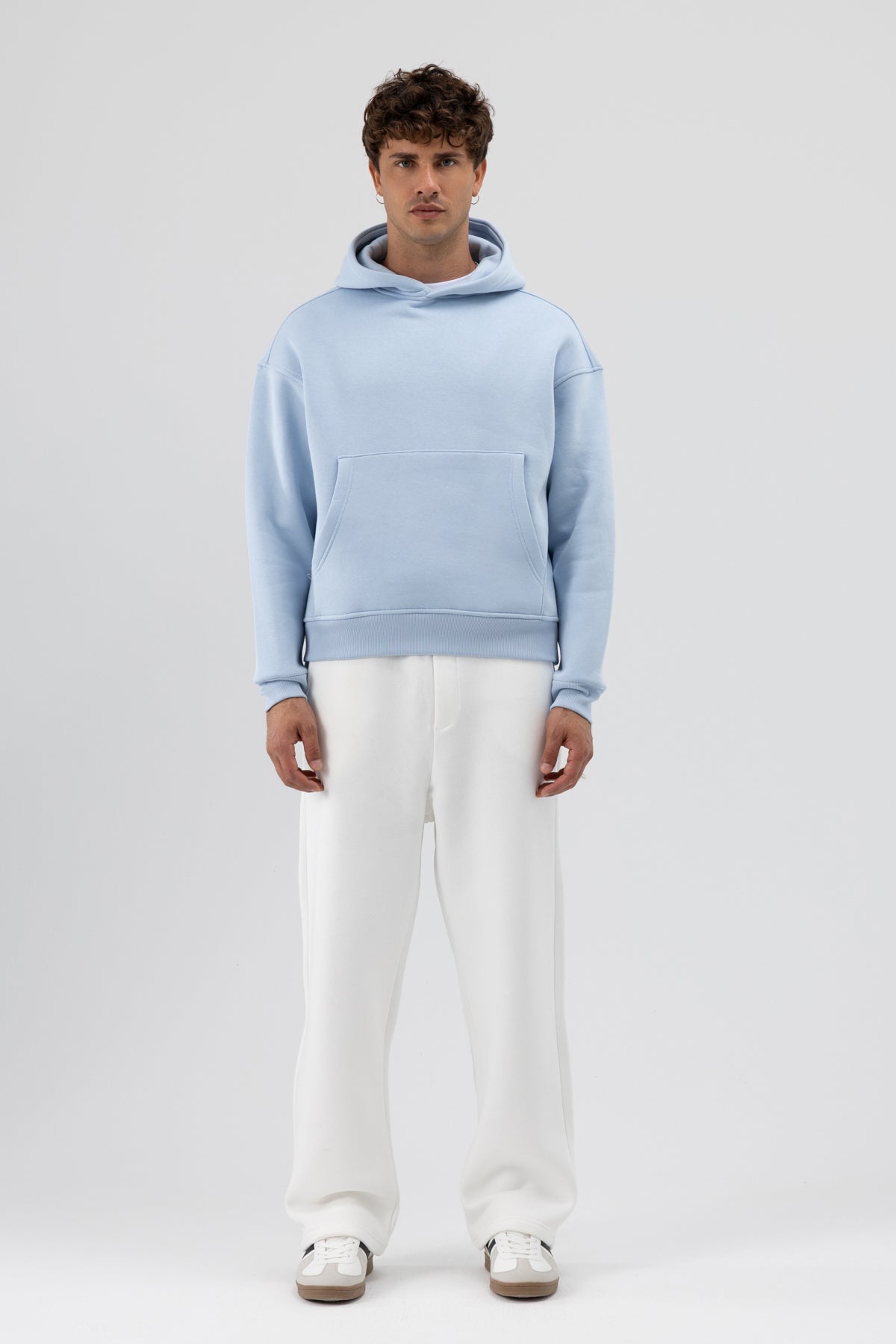 Basic Kapüşonlu Boxy Fit Sweatshirt Bebe Mavi