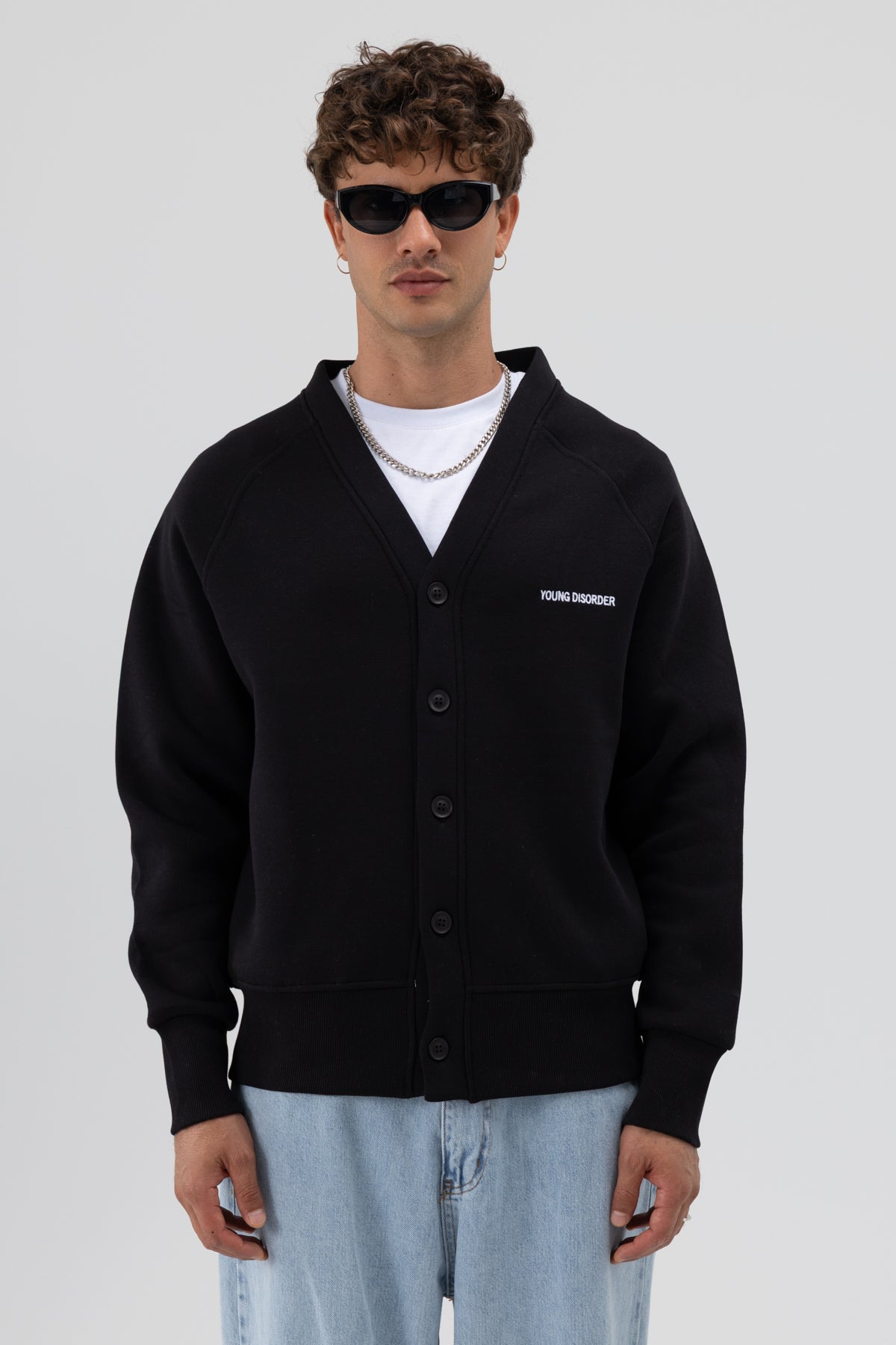 Oversize Düğmeli Sweatshirt Siyah
