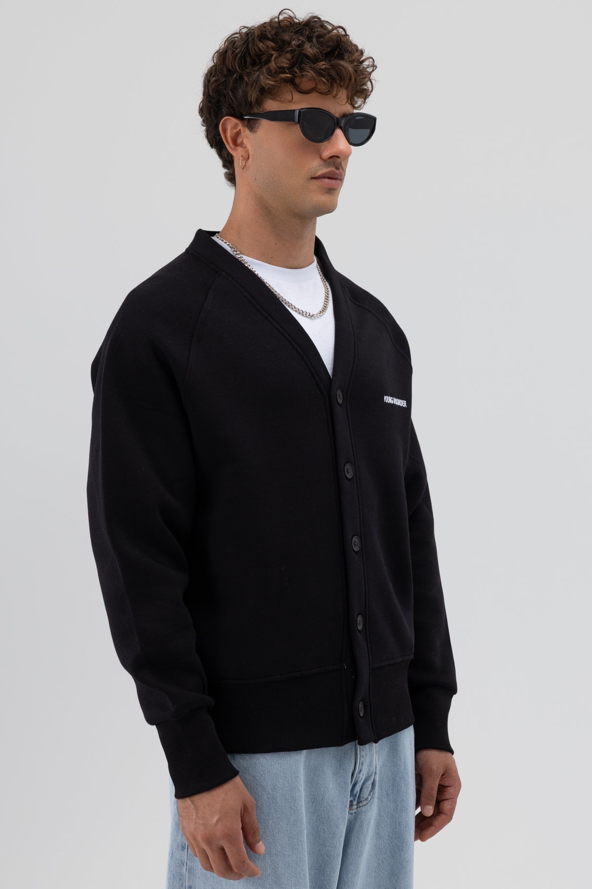 Oversize Düğmeli Sweatshirt Siyah