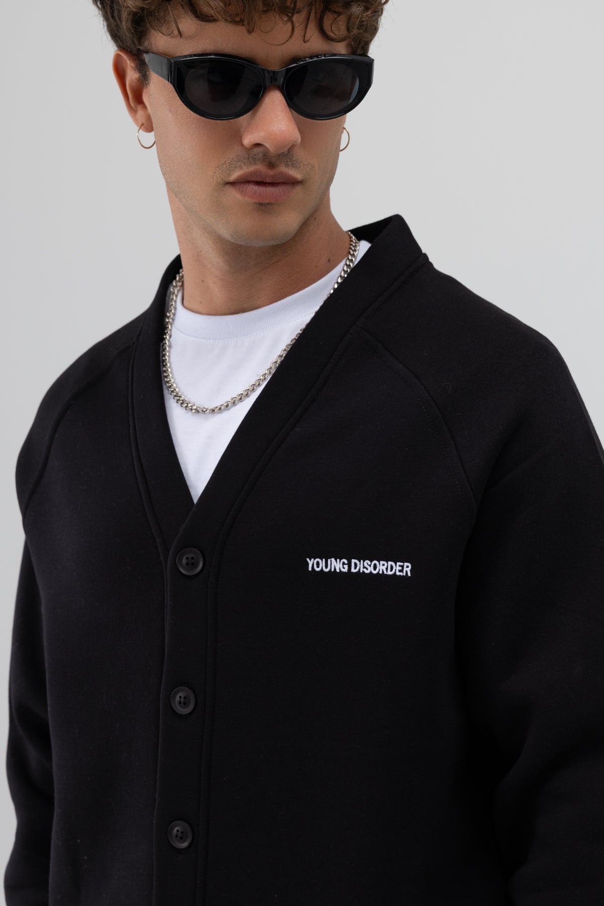Oversize Düğmeli Sweatshirt Siyah