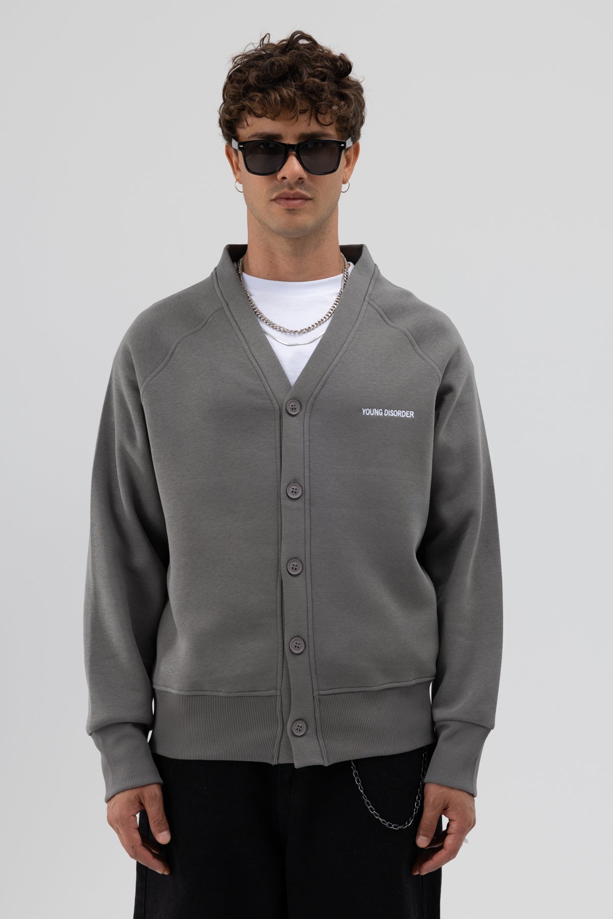 Oversize Düğmeli Sweatshirt Füme