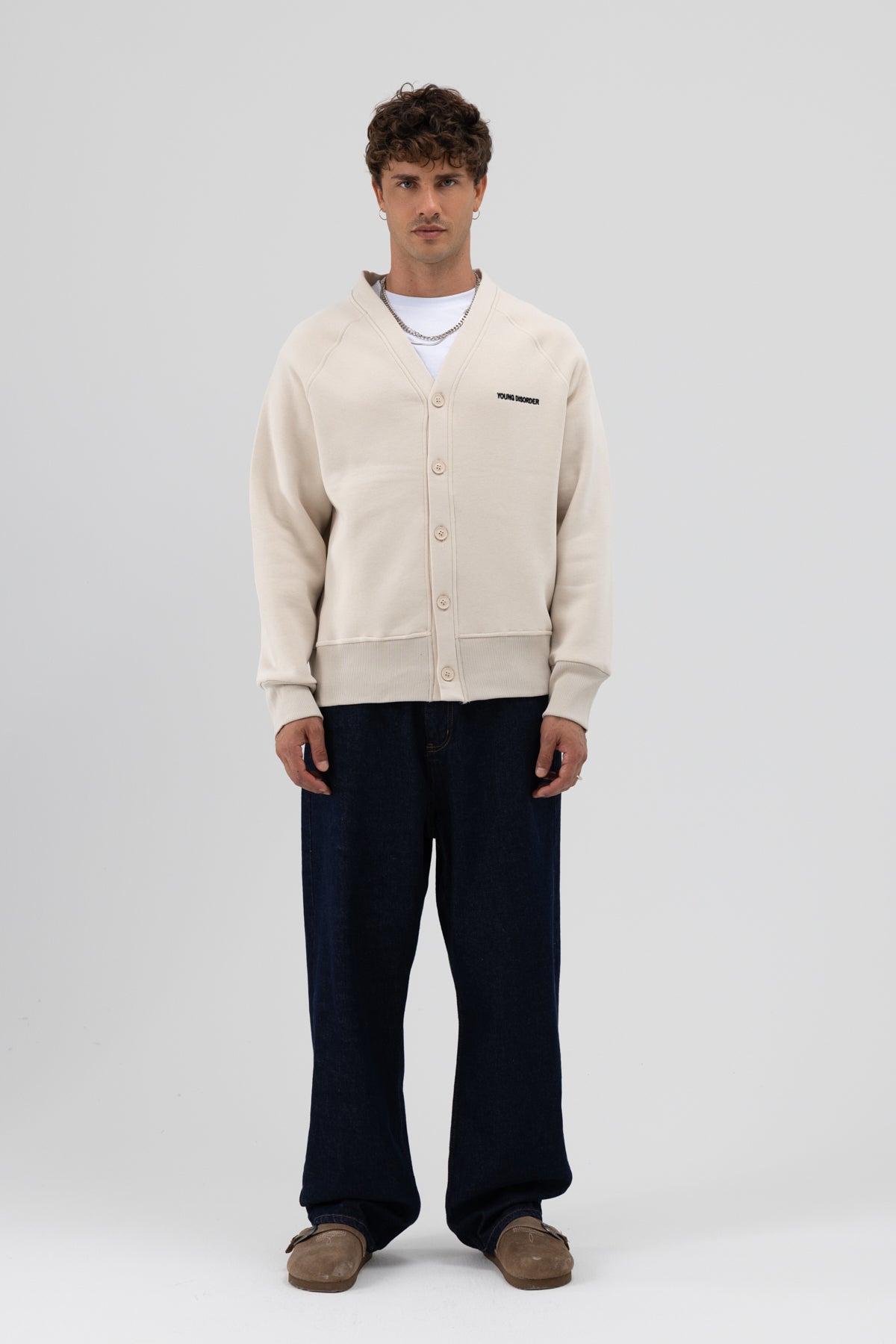 Oversize Düğmeli Sweatshirt Taş