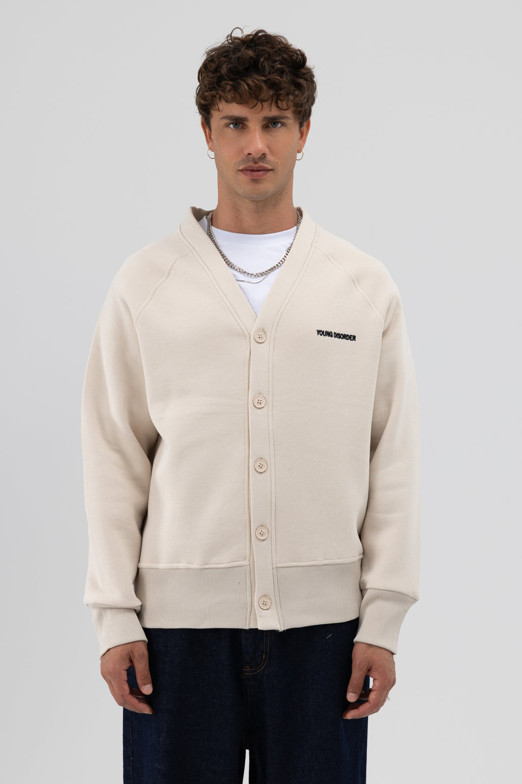 Oversize Düğmeli Sweatshirt Taş