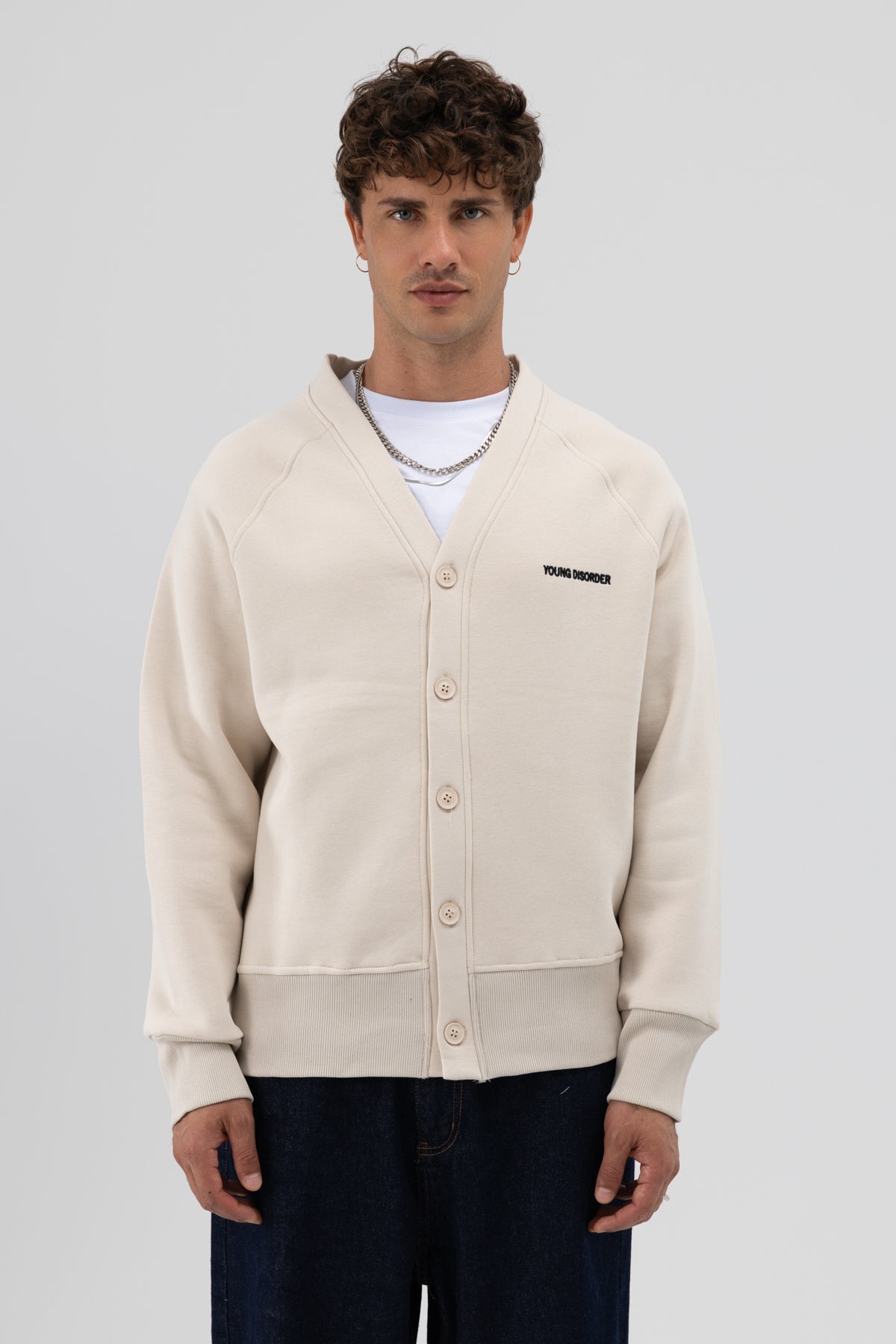 Oversize Düğmeli Sweatshirt Taş