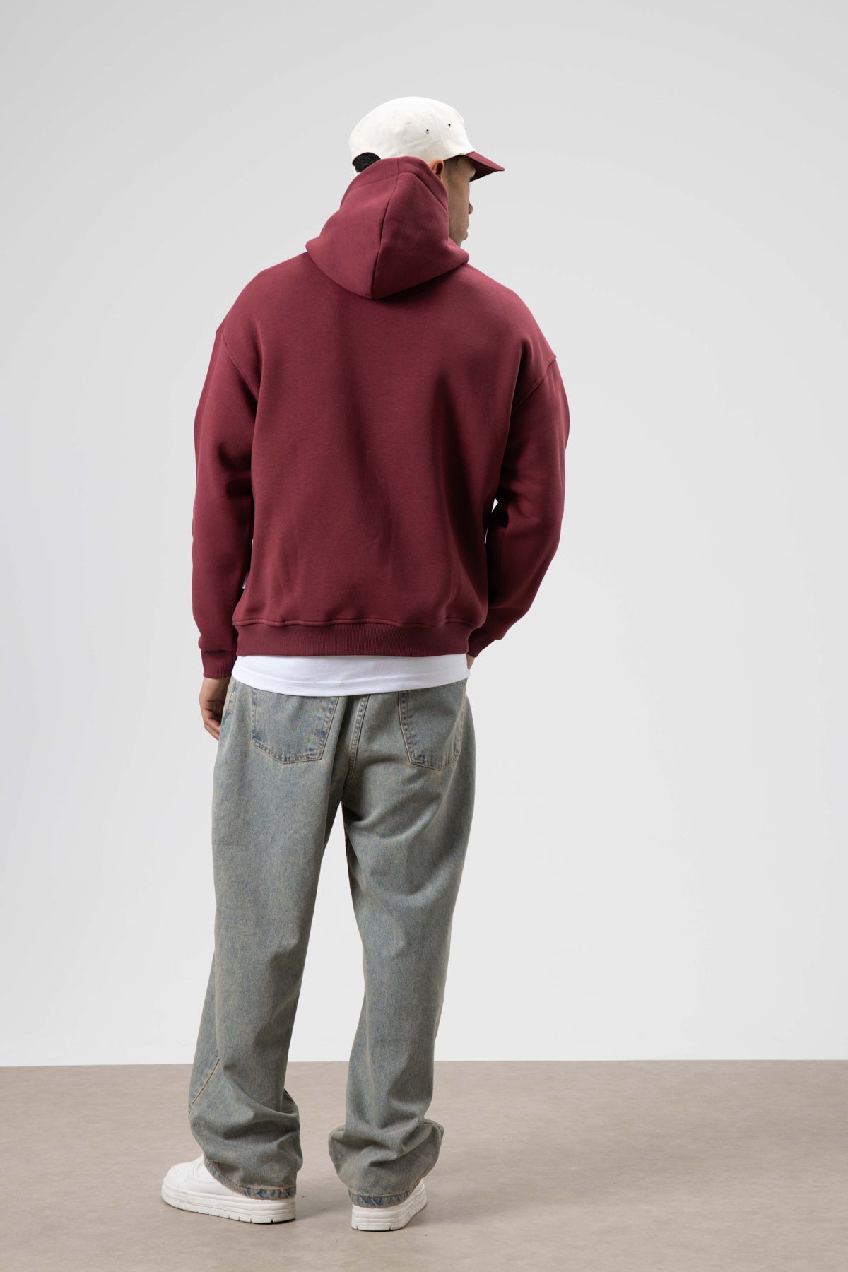 Oversize Fular Detaylı Kapüşonlu Sweatshirt Bordo