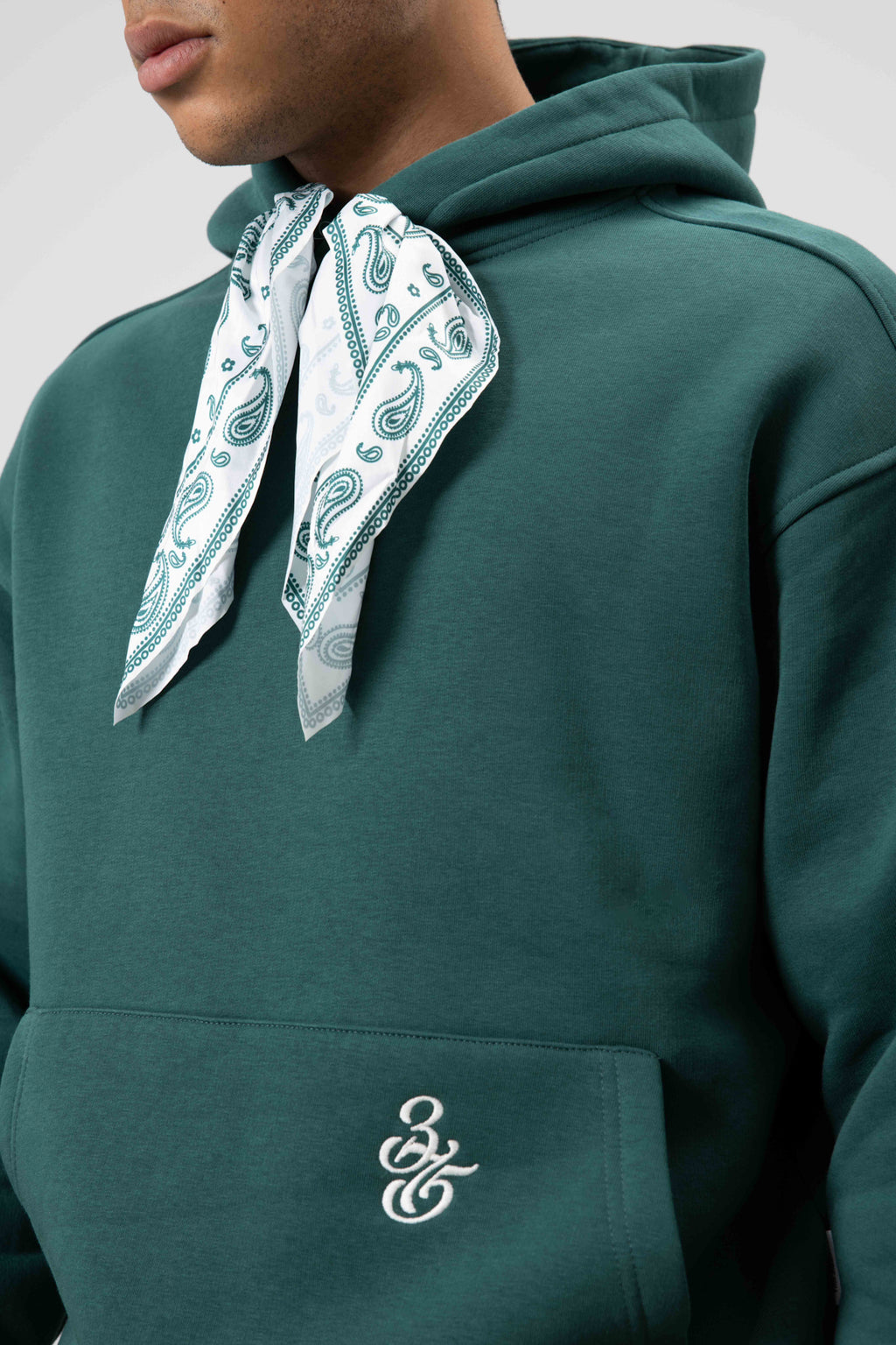 Oversize Fular Detaylı Kapüşonlu Sweatshirt Nefti