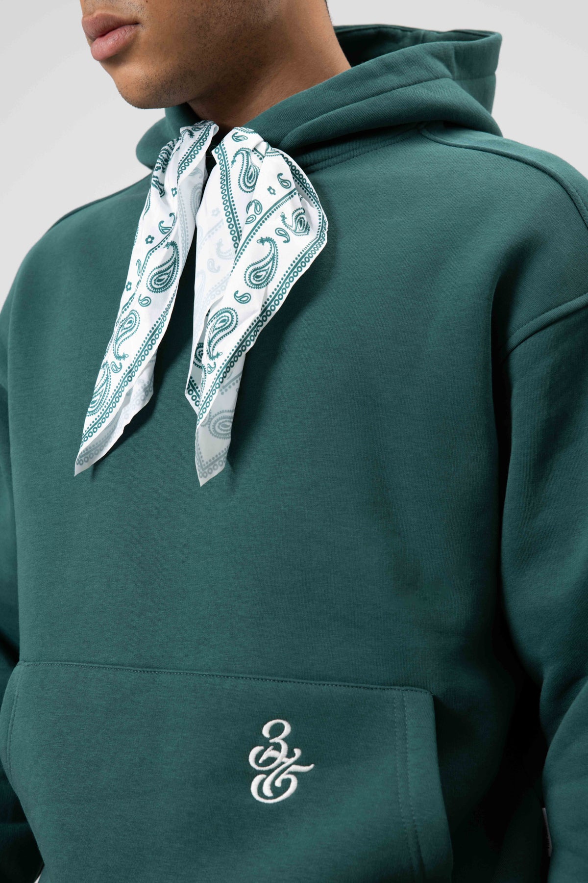 Oversize Fular Detaylı Kapüşonlu Sweatshirt Nefti