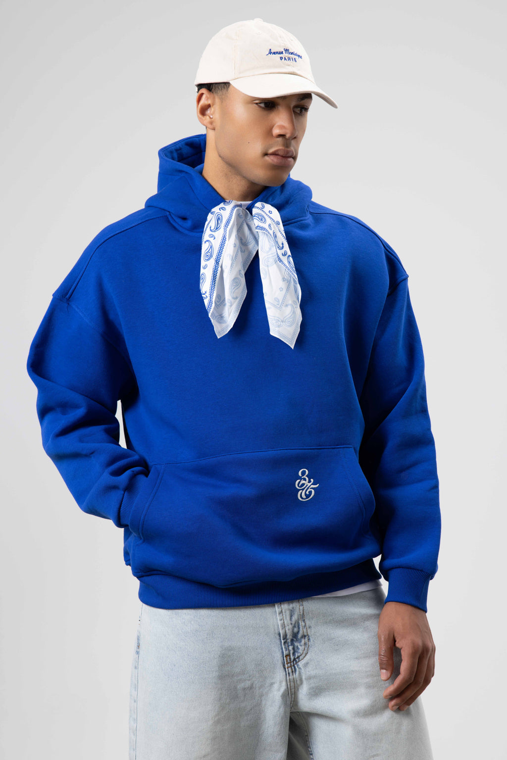 Oversize Fular Detaylı Kapüşonlu Sweatshirt Saks