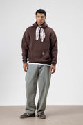 Oversize Fular Detaylı Kapüşonlu Sweatshirt Kahve