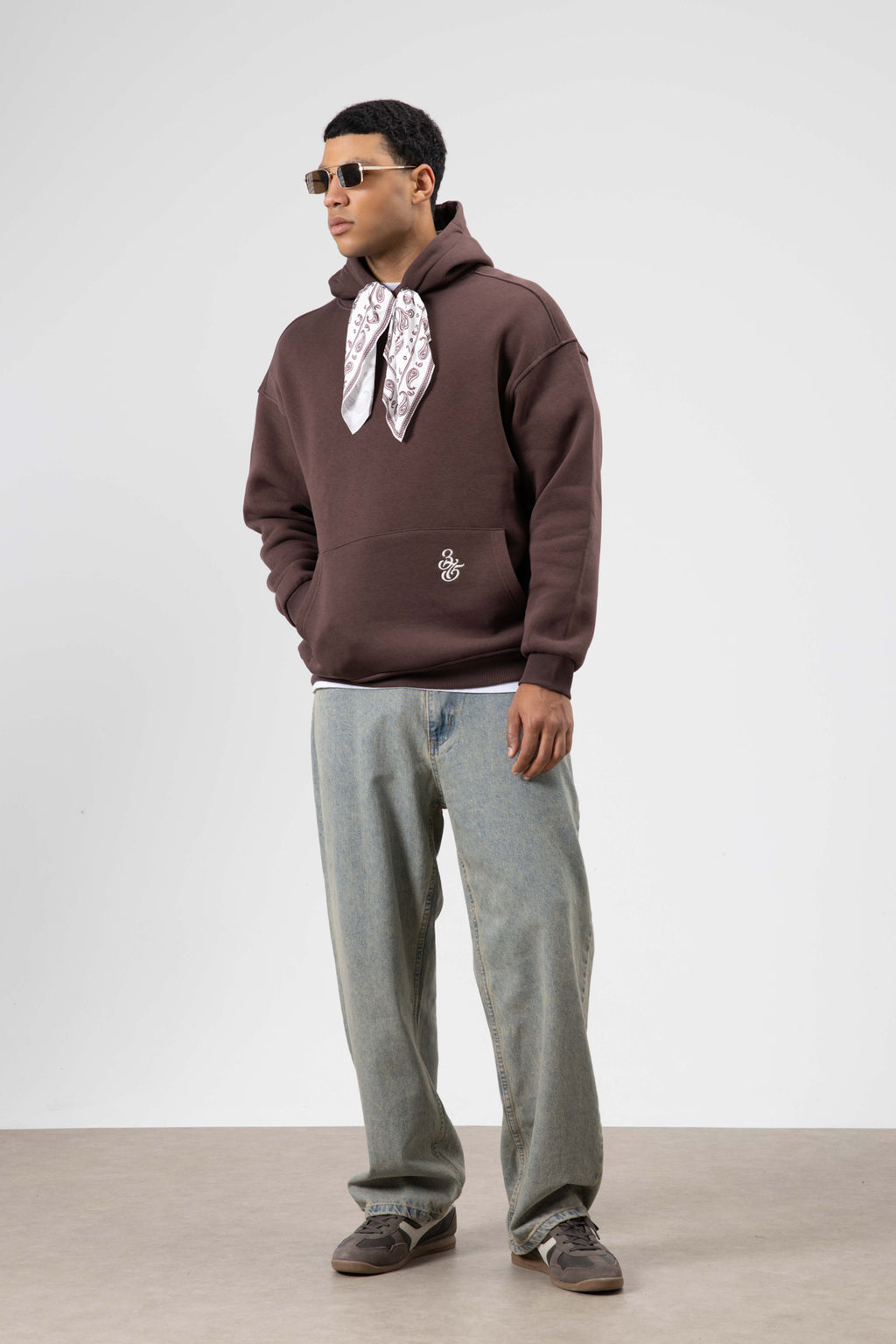 Oversize Fular Detaylı Kapüşonlu Sweatshirt Kahve