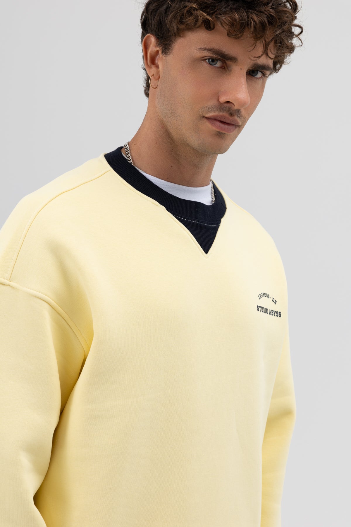 Oversize Bisiklet Yaka Baskılı Sweatshirt Sarı