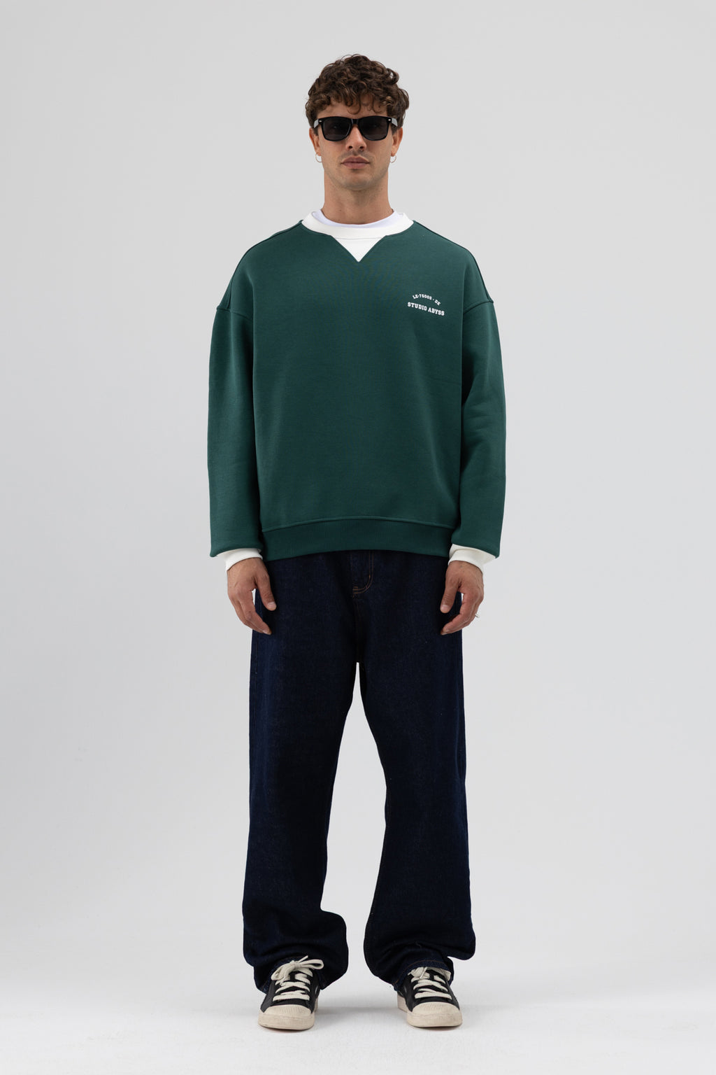 Oversize Bisiklet Yaka Baskılı Sweatshirt Nefti