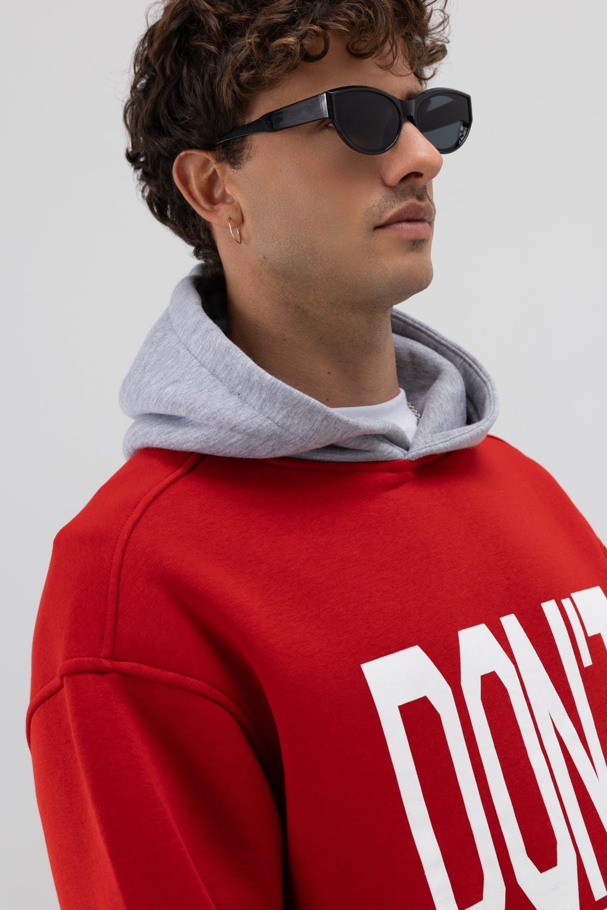 Çift Renk Baskılı Oversize Sweatshirt Kırmızı