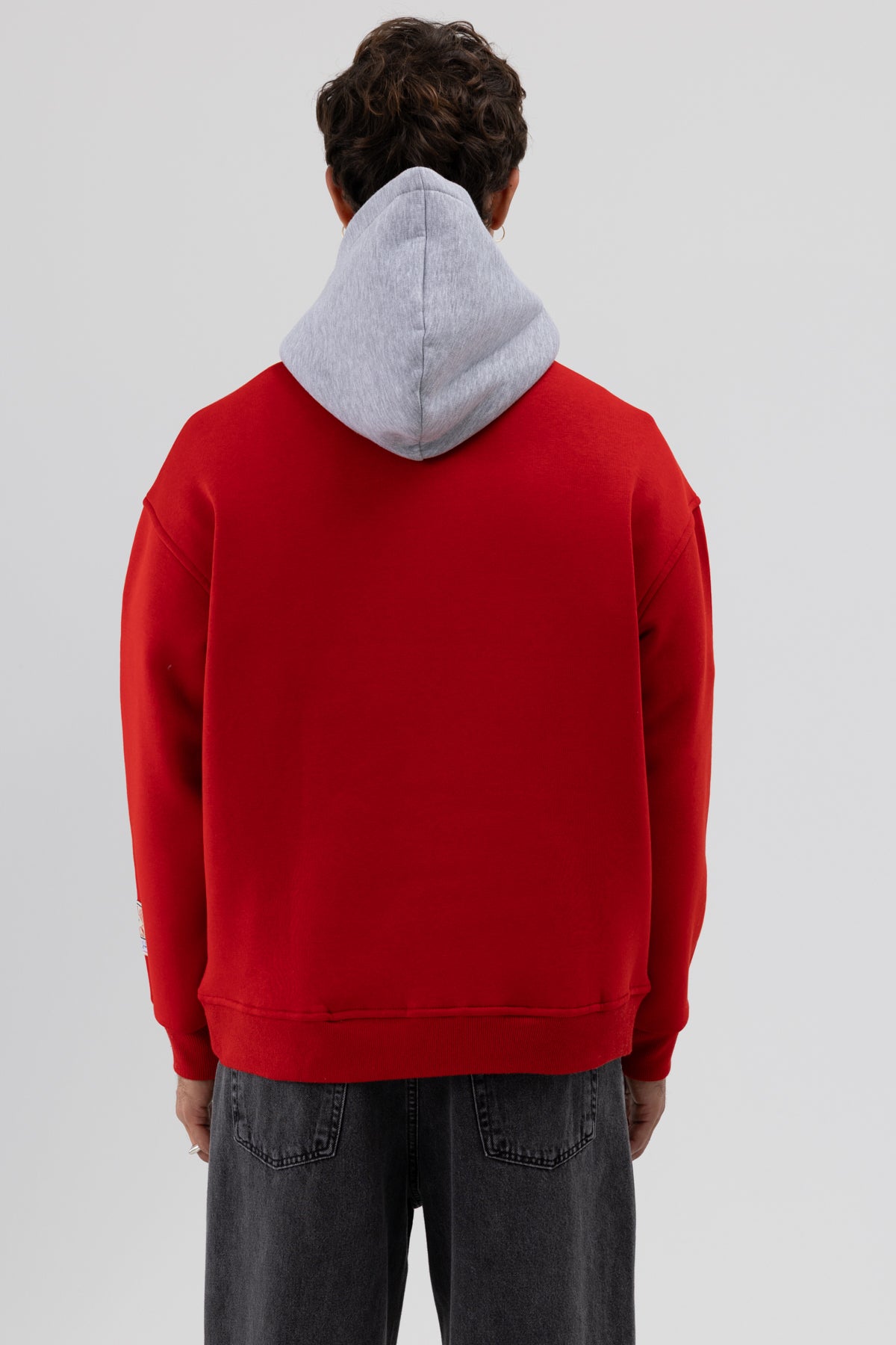 Çift Renk Baskılı Oversize Sweatshirt Kırmızı