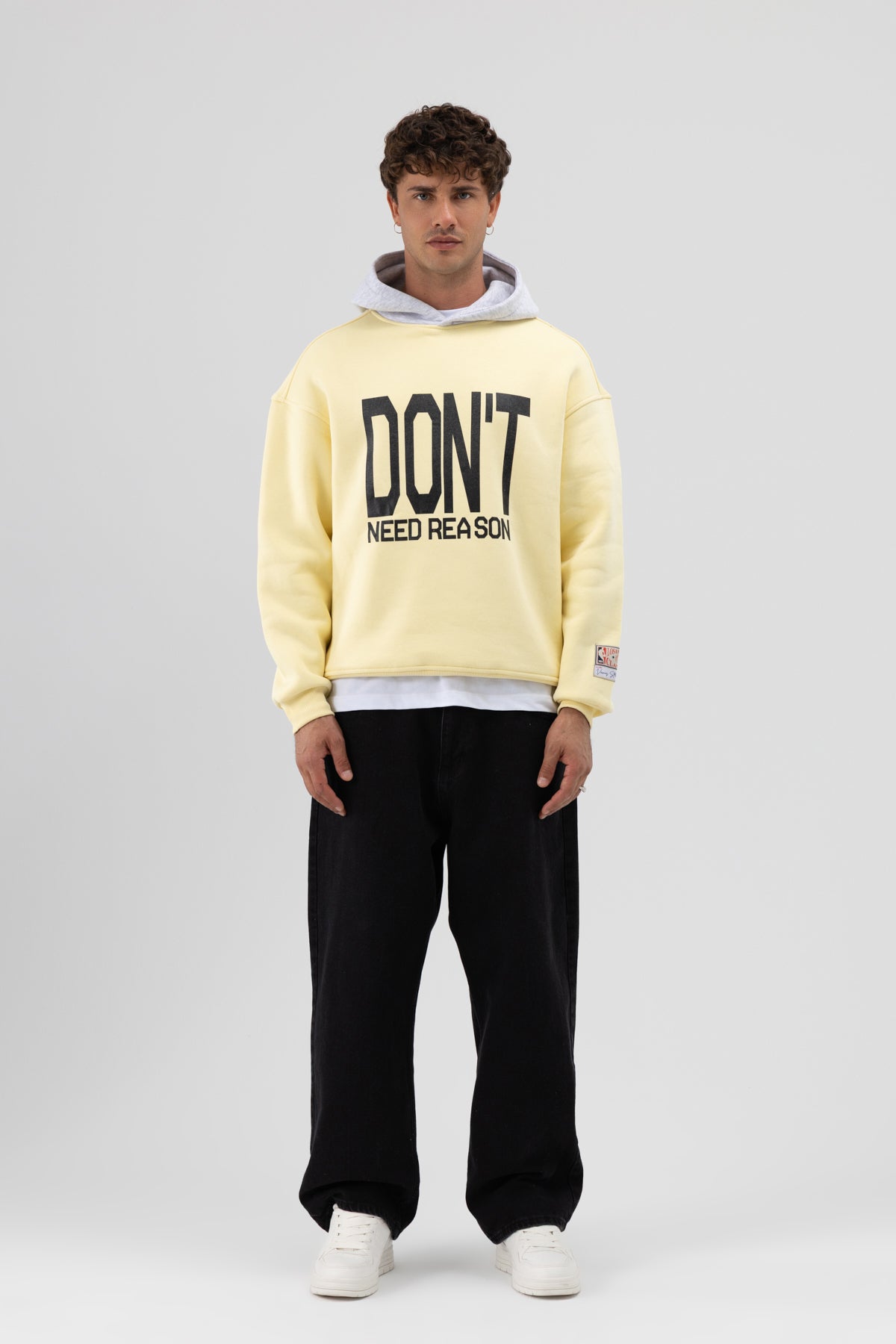 Çift Renk Baskılı Oversize Sweatshirt Sarı