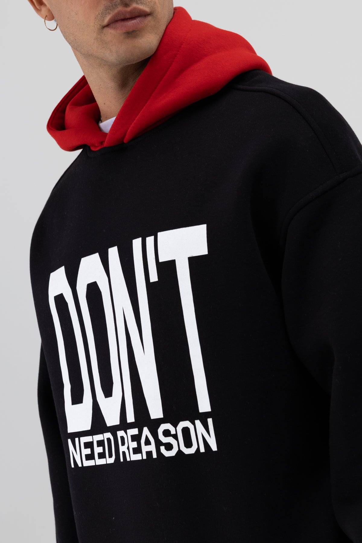 Çift Renk Baskılı Oversize Sweatshirt Siyah