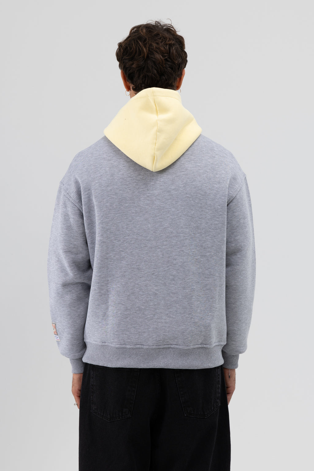 Çift Renk Baskılı Oversize Sweatshirt Gri Melanj