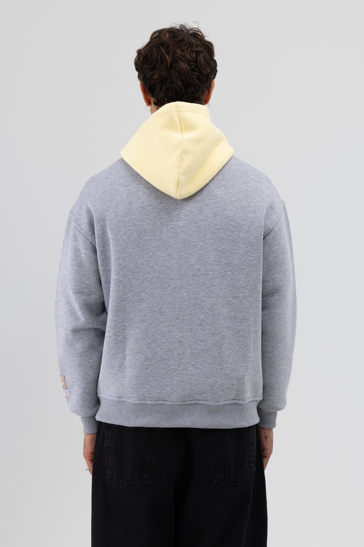 Çift Renk Baskılı Oversize Sweatshirt Gri Melanj