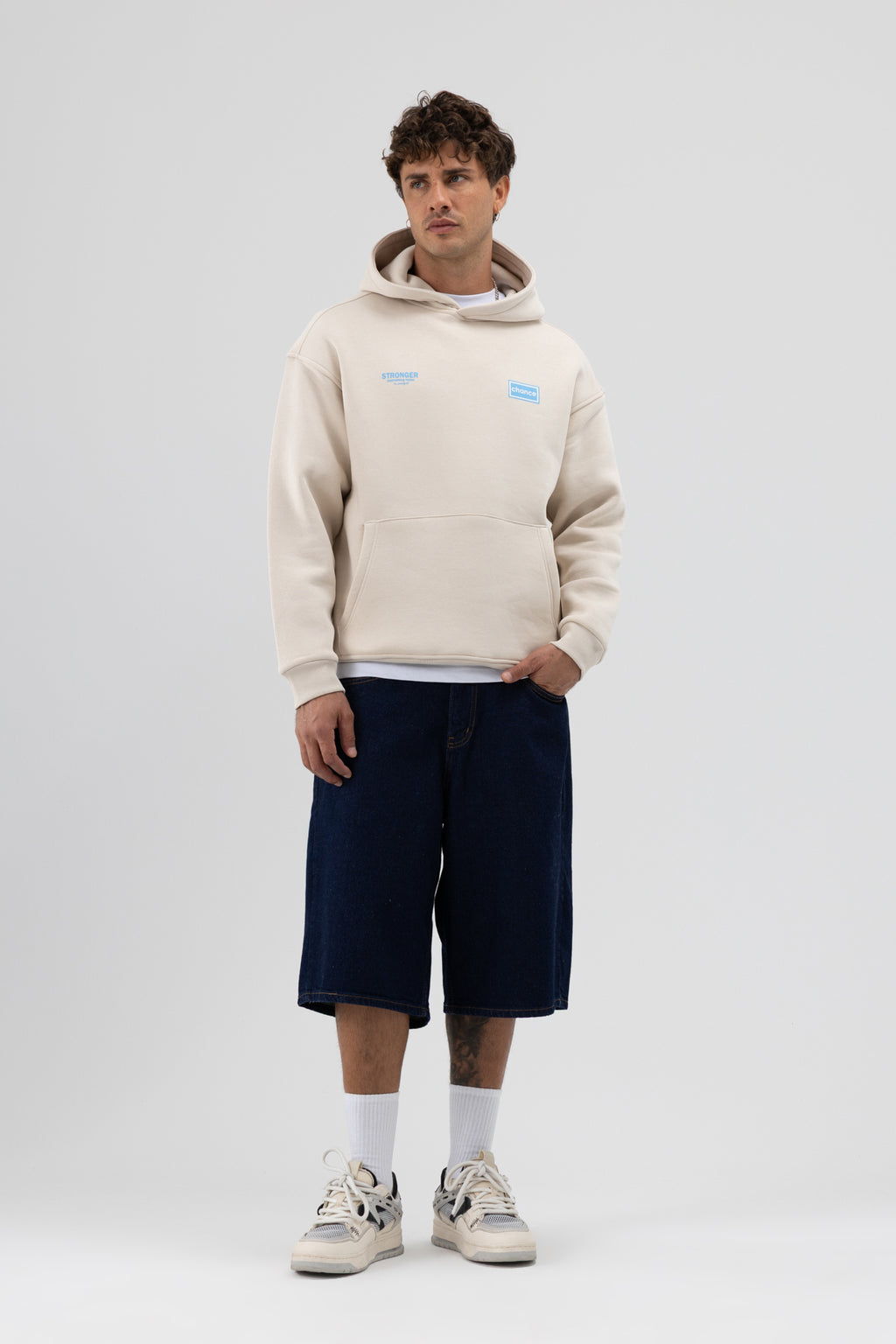 Oversize Arka Baskılı Sweatshirt Taş