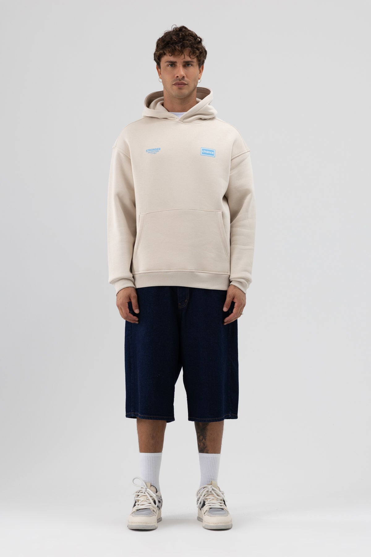 Oversize Arka Baskılı Sweatshirt Taş