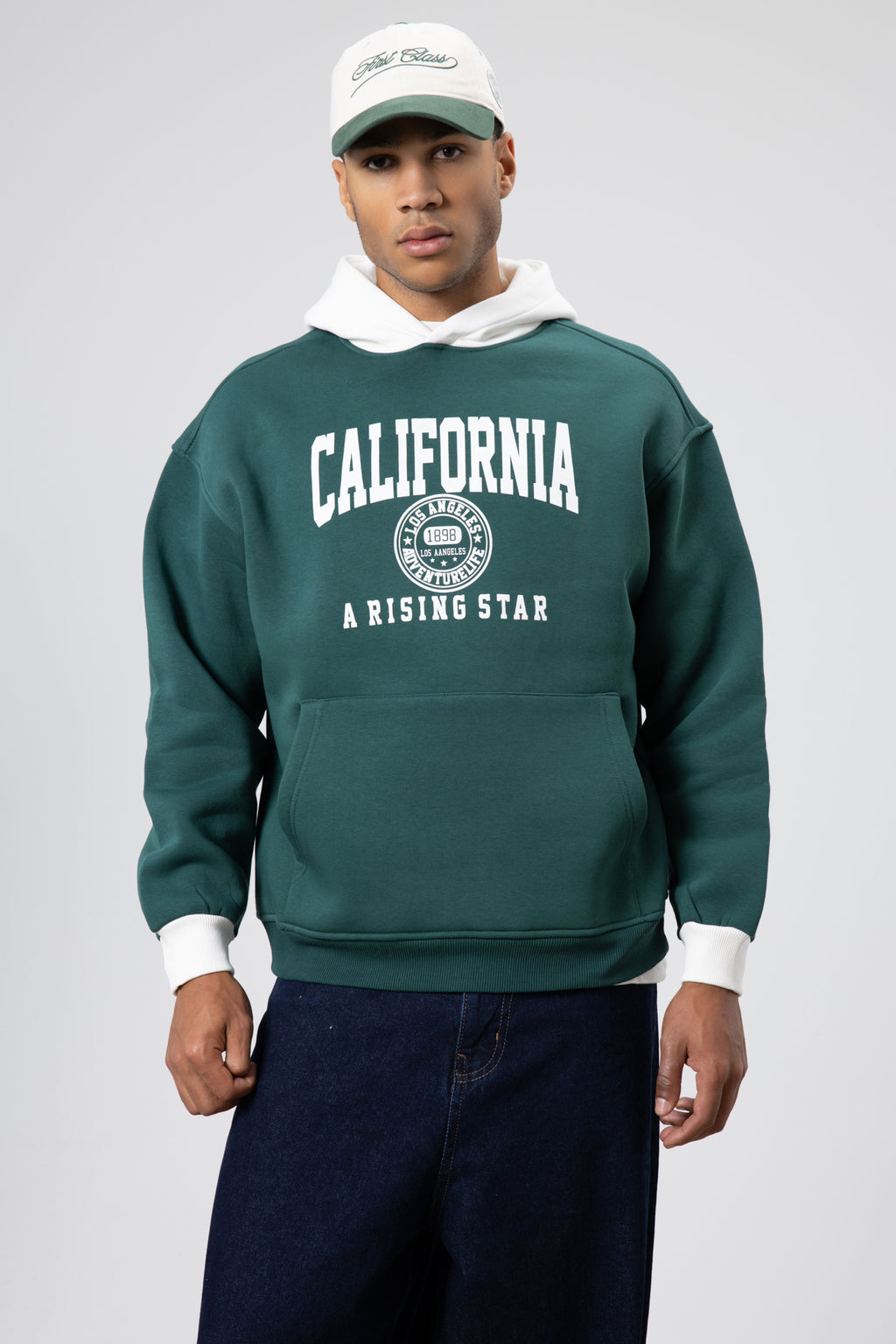 Çift Renk Baskılı Oversize Sweatshirt Nefti