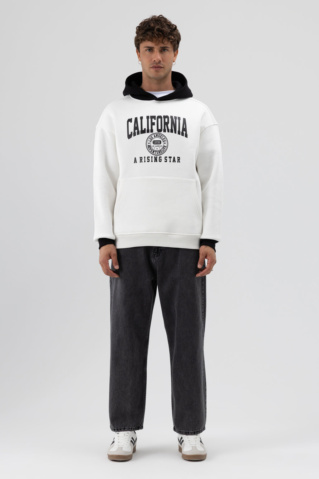 Çift Renk Baskılı Oversize Sweatshirt Ekru