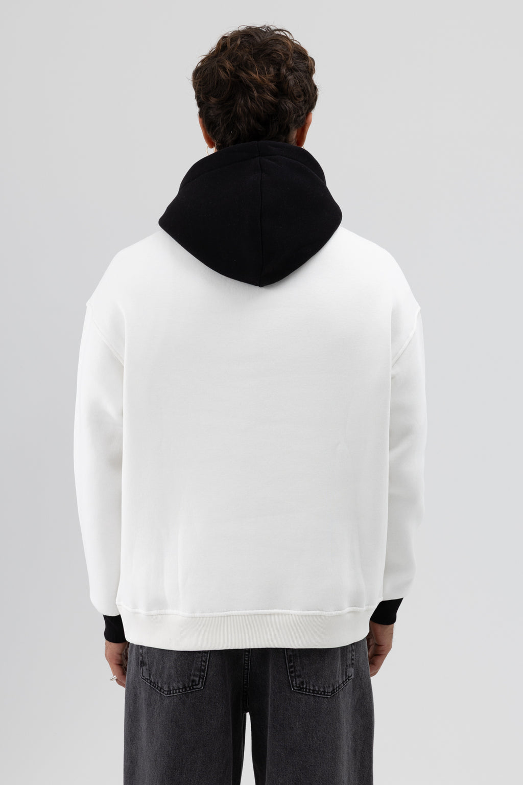 Çift Renk Baskılı Oversize Sweatshirt Ekru