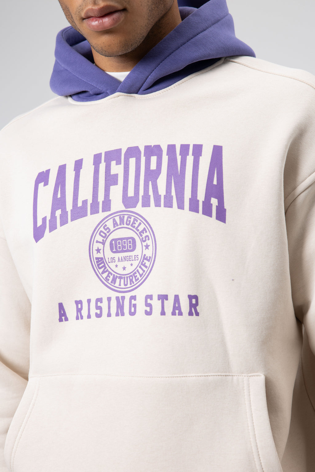 Çift Renk Baskılı Oversize Sweatshirt Taş