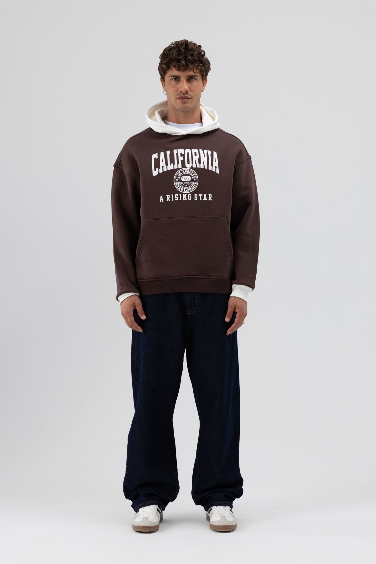Çift Renk Baskılı Oversize Sweatshirt Kahve
