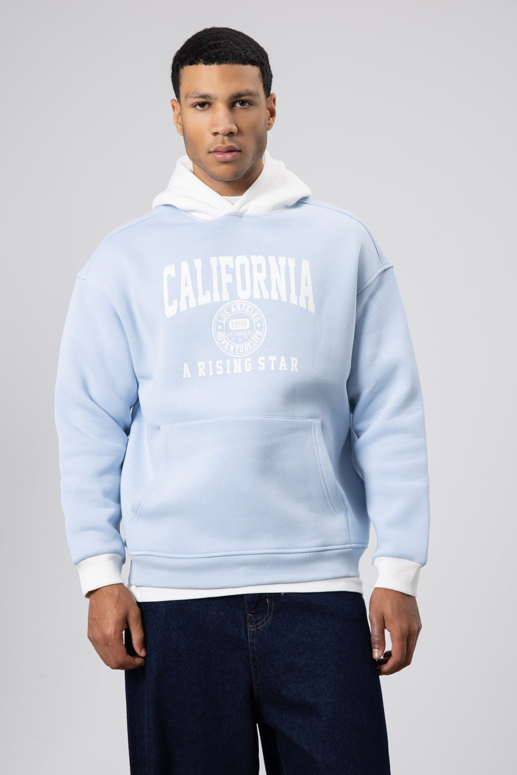 Çift Renk Baskılı Oversize Sweatshirt Bebe Mavi