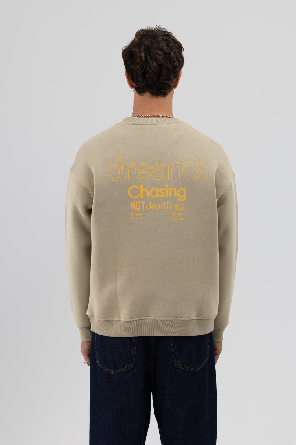 Oversize Bisiklet Yaka Baskılı Sweatshirt Haki