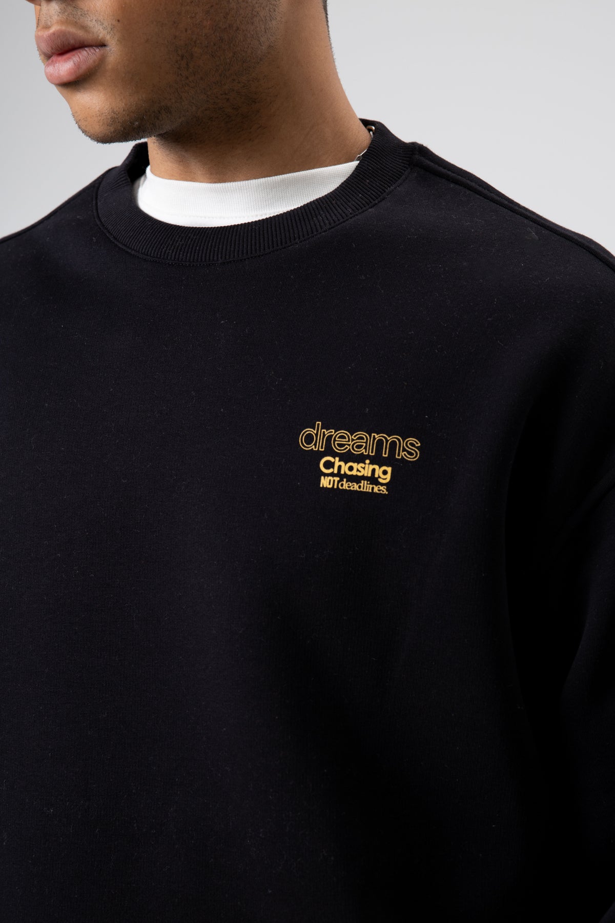 Oversize Bisiklet Yaka Baskılı Sweatshirt Siyah