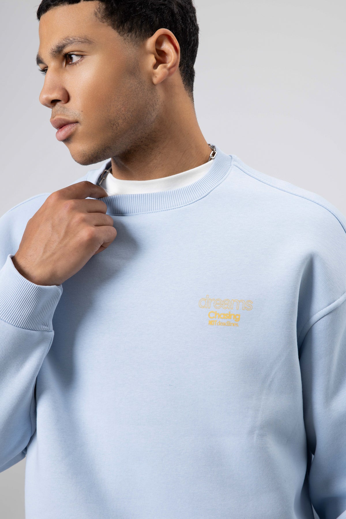Oversize Bisiklet Yaka Baskılı Sweatshirt Bebe Mavi