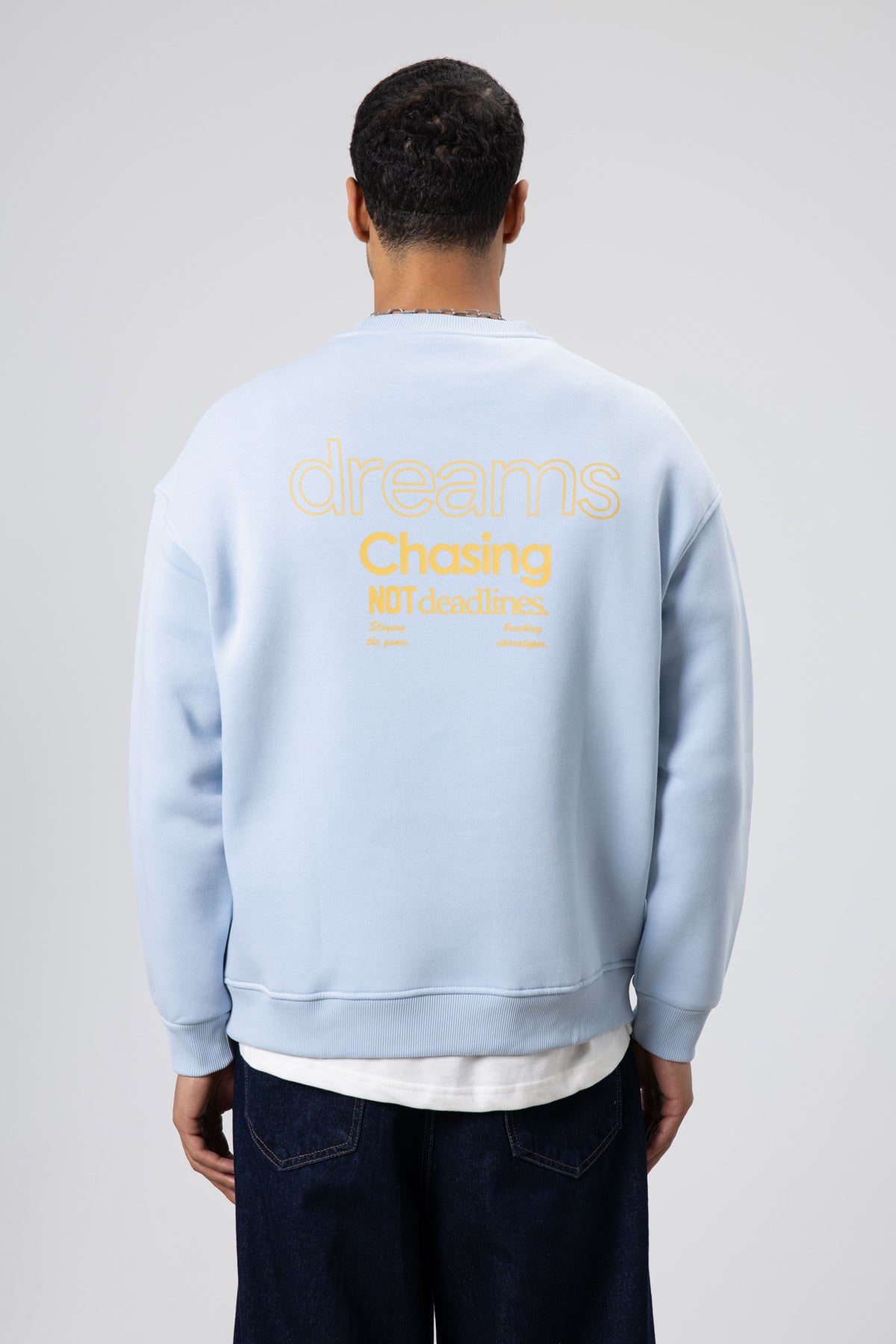 Oversize Bisiklet Yaka Baskılı Sweatshirt Bebe Mavi
