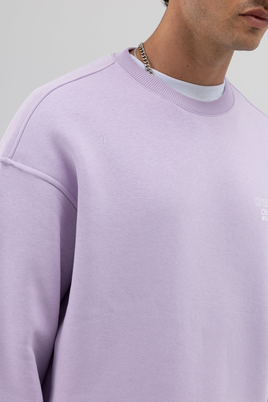Oversize Bisiklet Yaka Baskılı Sweatshirt Lila