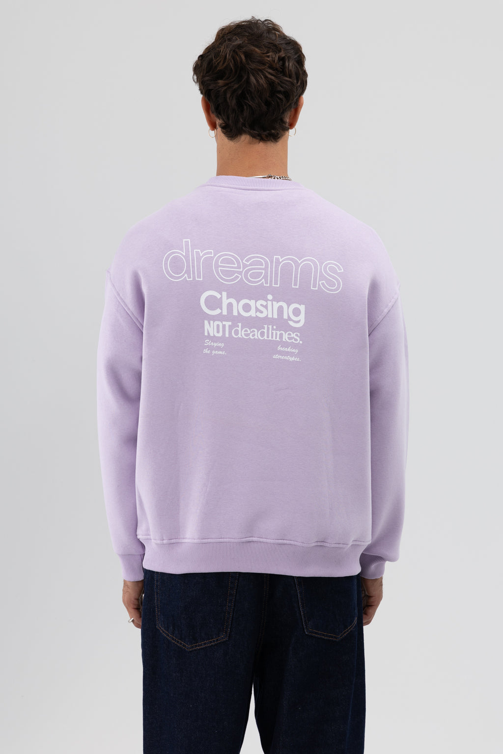 Oversize Bisiklet Yaka Baskılı Sweatshirt Lila