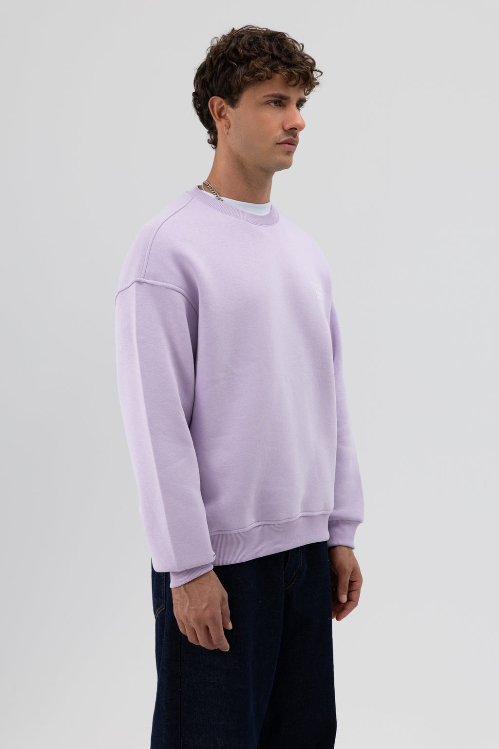 Oversize Bisiklet Yaka Baskılı Sweatshirt Lila