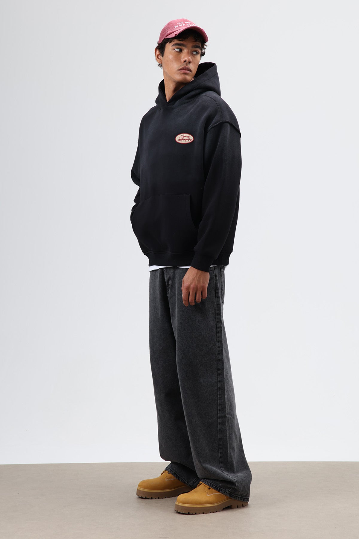 Oversize Baskılı Kapüşonlu Sweatshirt Siyah