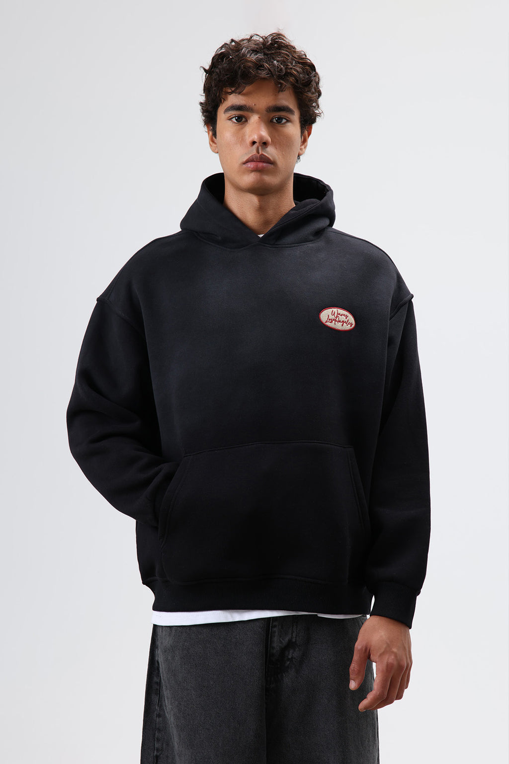 Oversize Baskılı Kapüşonlu Sweatshirt Siyah