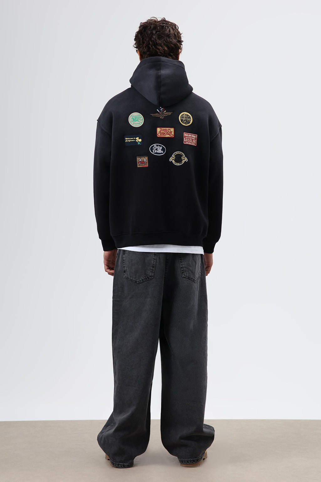 Oversize Baskılı Kapüşonlu Sweatshirt Siyah