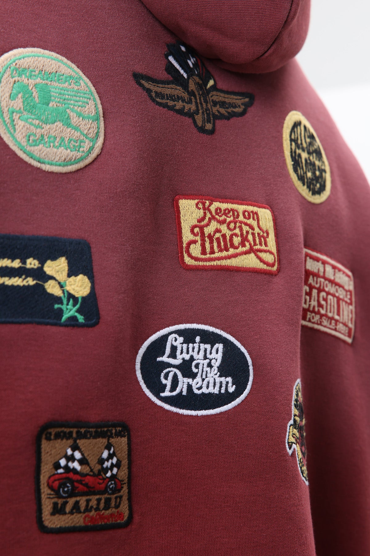 Oversize Baskılı Kapüşonlu Sweatshirt Bordo